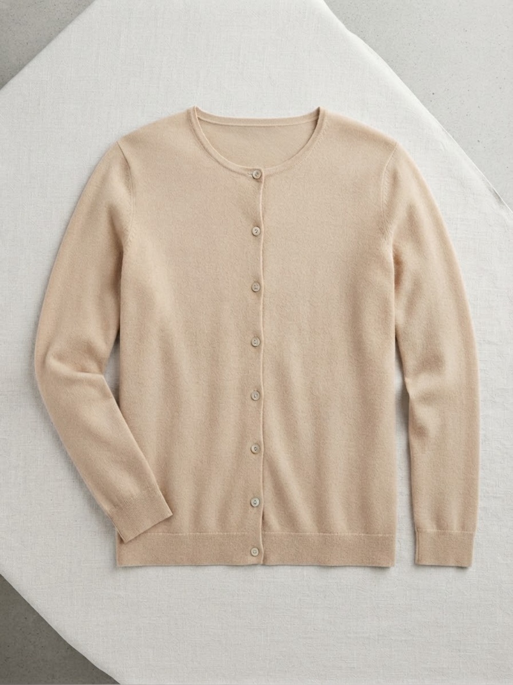 Beige Button-Front Women's Cardigan Sweater MOP Mother of Pearl BUTTONS Sz L